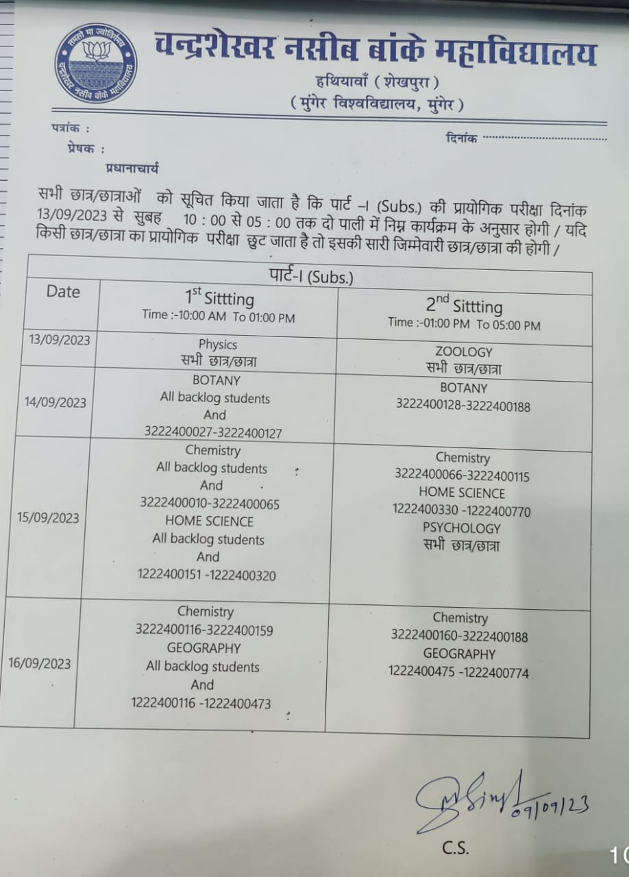 Part-I Practical Examination