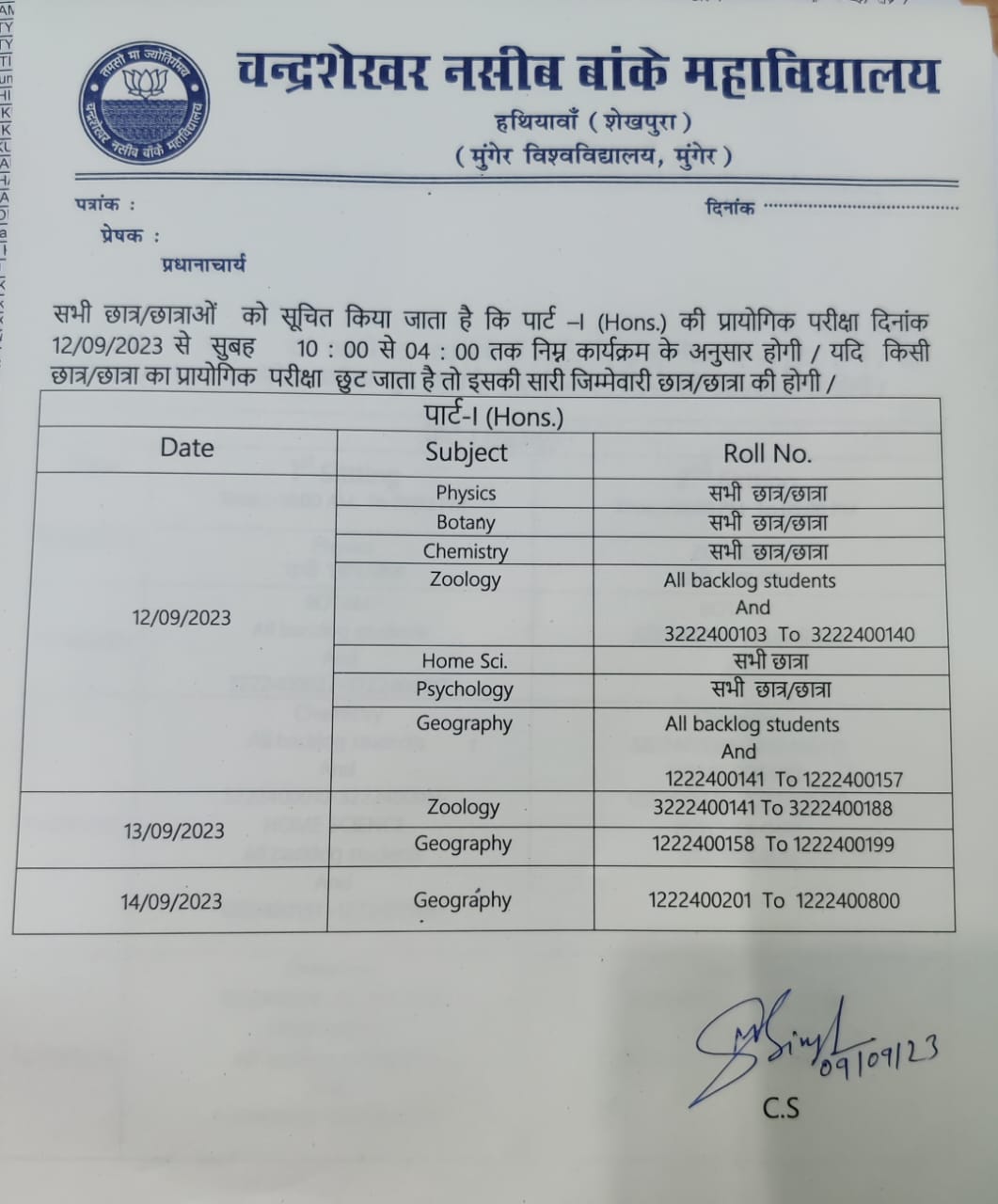 Part- I Practical Examination