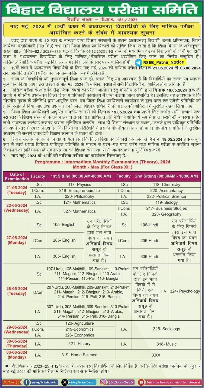 Monthly test exam of inter xii 2024
