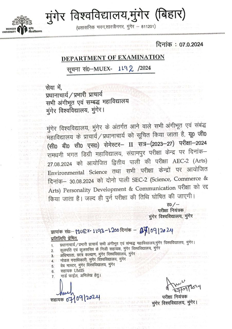 Important Exam. NOTICE U.G. (CBCS) SEM-II Session 2023-27
